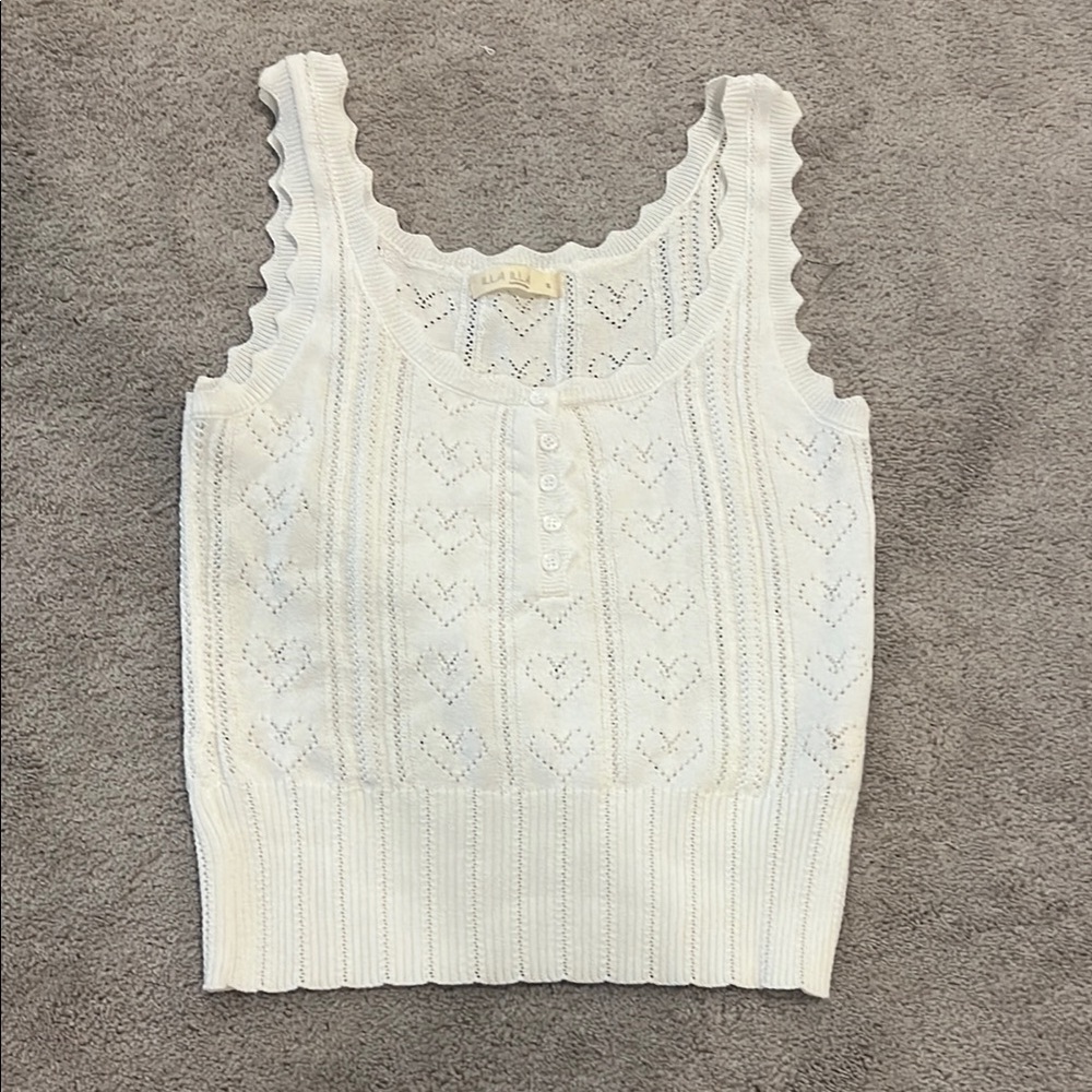 ILLA ILLA Cream Scalloped Eyelet Knit Tank